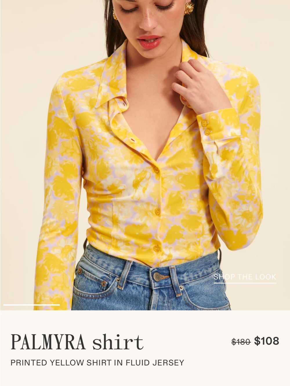 Rouje Yellow Floral-Print Button-Down Shirt NWT